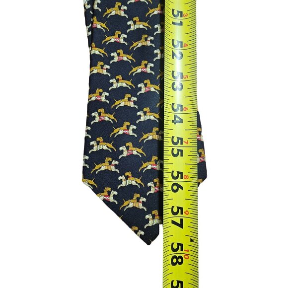 Salvatore Ferragamo Mens Black Silk Tie Black Terrier Dog Patterned Preppy Offic - Picture 6 of 7